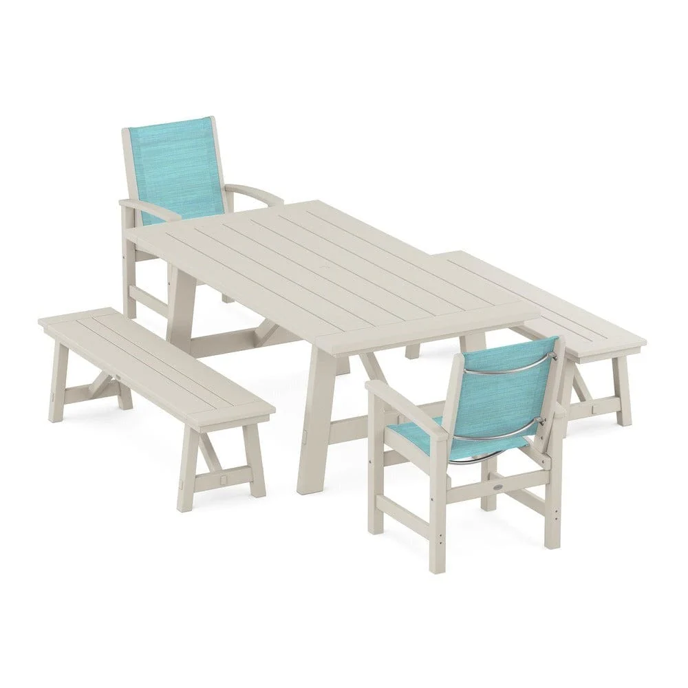 POLYWOOD® - Coastal 5-Piece Rustic Farmhouse Dining Set With Benches - PWS1077 - Image 59