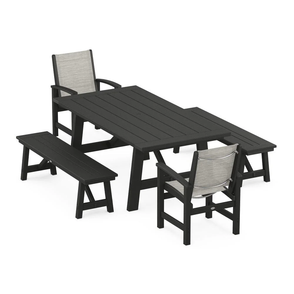 POLYWOOD® - Coastal 5-Piece Rustic Farmhouse Dining Set With Benches - PWS1077 - Image 60