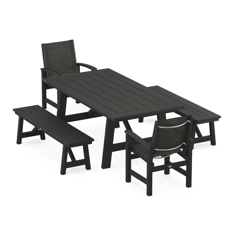 POLYWOOD® - Coastal 5-Piece Rustic Farmhouse Dining Set With Benches - PWS1077 - Image 67