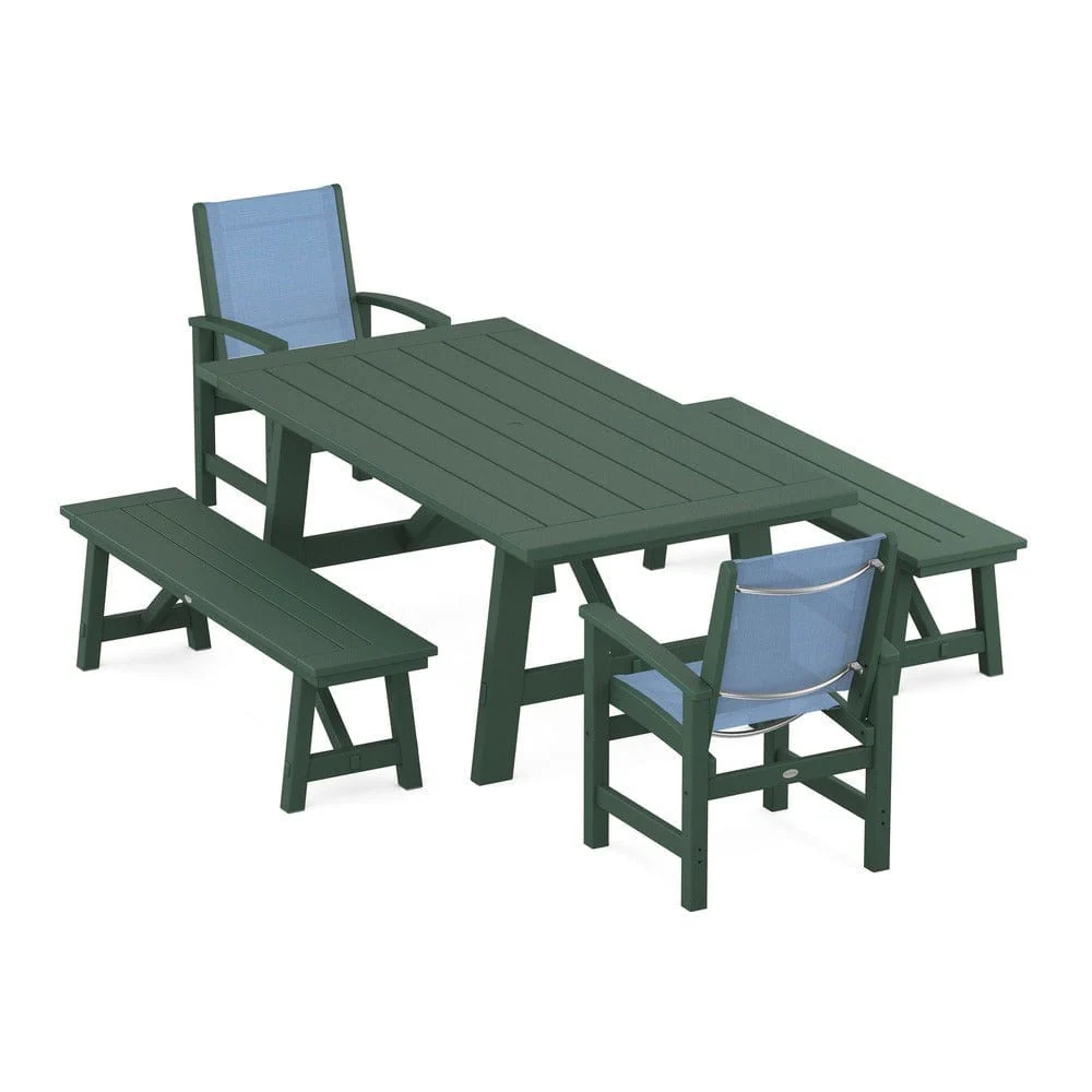 POLYWOOD® - Coastal 5-Piece Rustic Farmhouse Dining Set With Benches - PWS1077 - Image 7