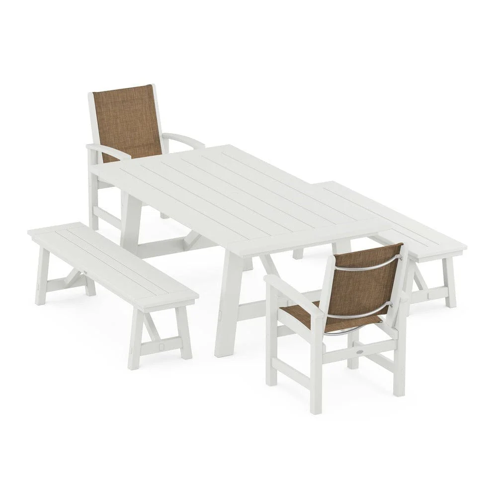 POLYWOOD® - Coastal 5-Piece Rustic Farmhouse Dining Set With Benches - PWS1077 - Image 70
