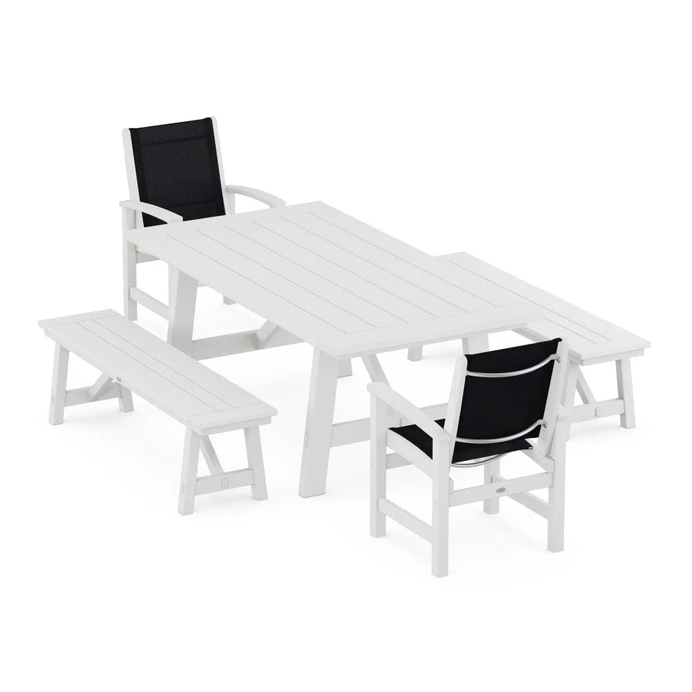 POLYWOOD® - Coastal 5-Piece Rustic Farmhouse Dining Set With Benches - PWS1077 - Image 72