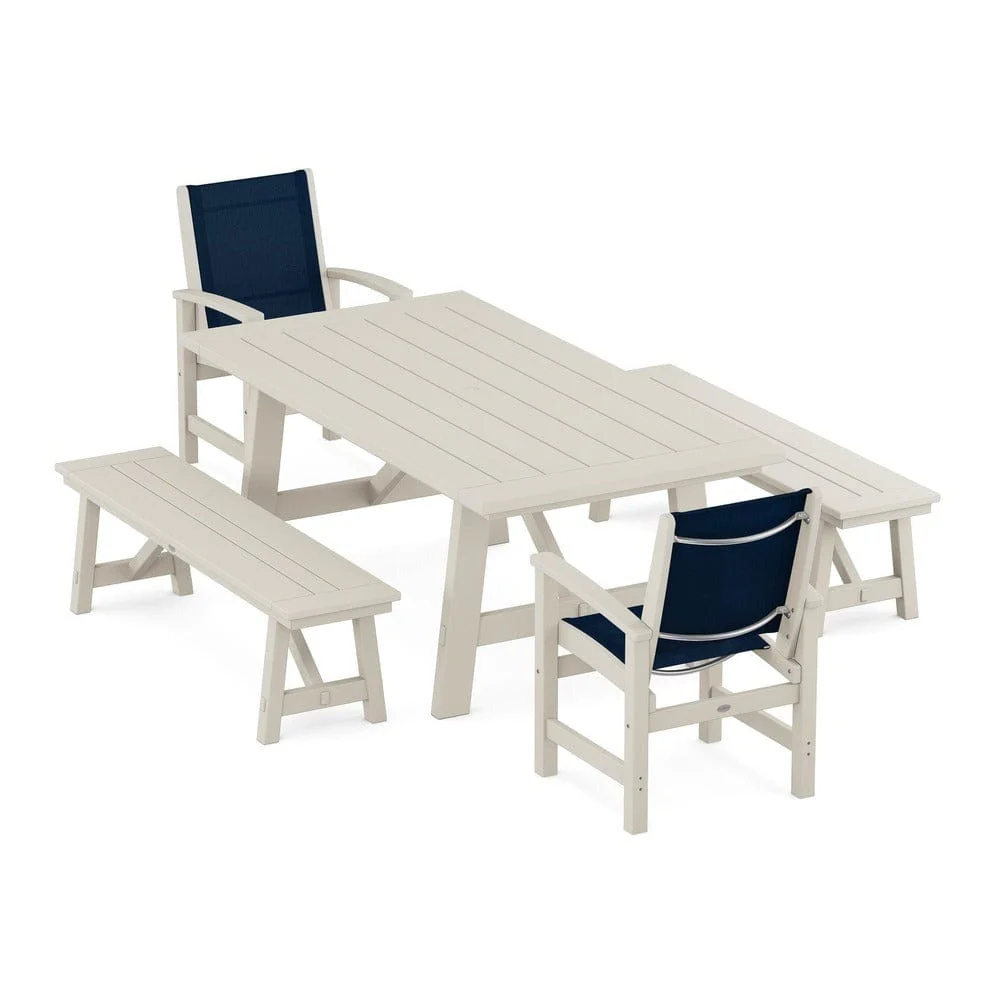 POLYWOOD® - Coastal 5-Piece Rustic Farmhouse Dining Set With Benches - PWS1077 - Image 76
