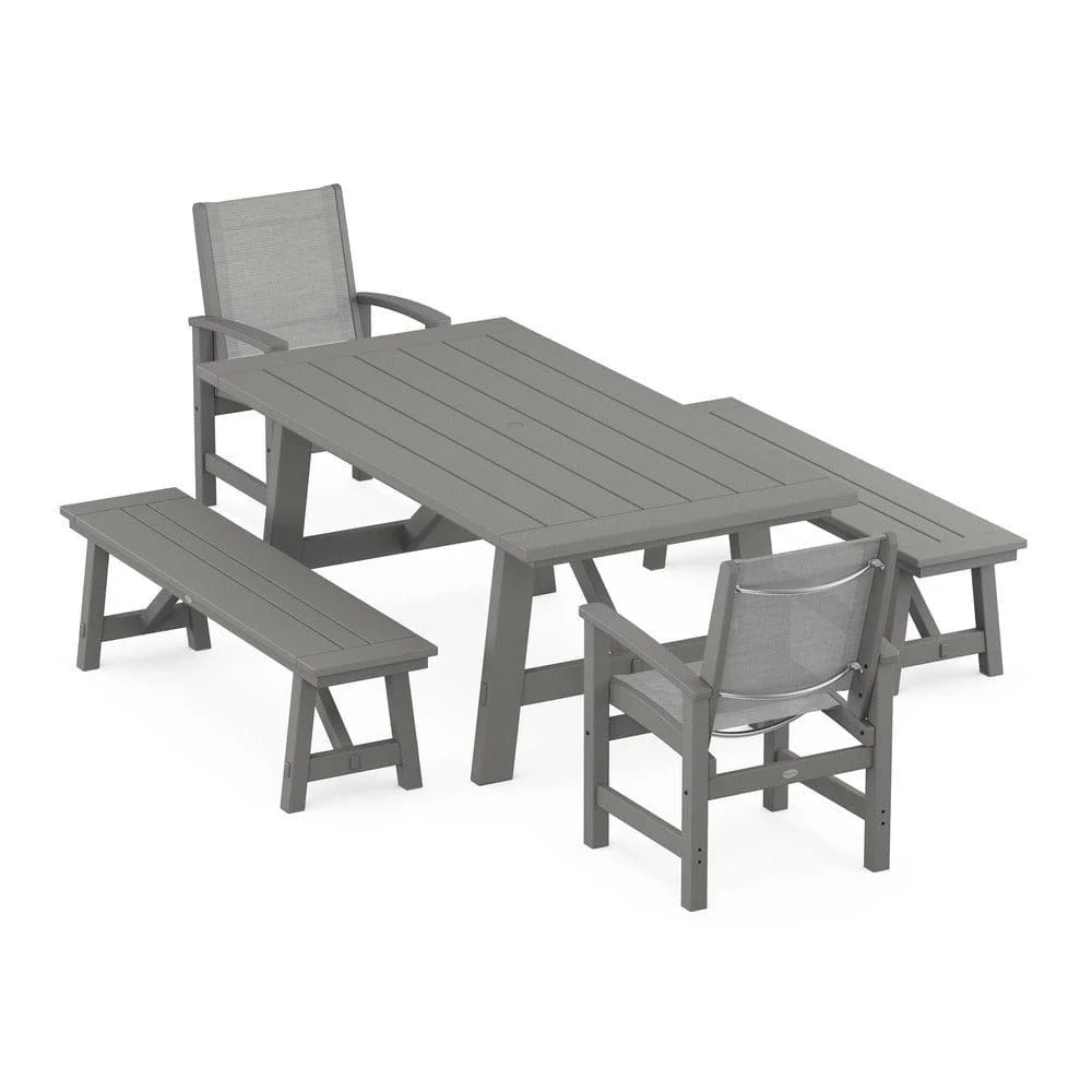 POLYWOOD® - Coastal 5-Piece Rustic Farmhouse Dining Set With Benches - PWS1077 - Image 77