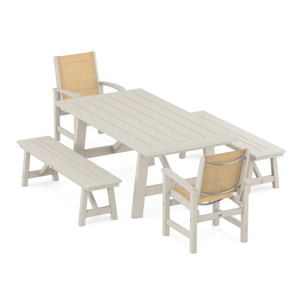POLYWOOD® - Coastal 5-Piece Rustic Farmhouse Dining Set With Benches - PWS1077 - Image 83