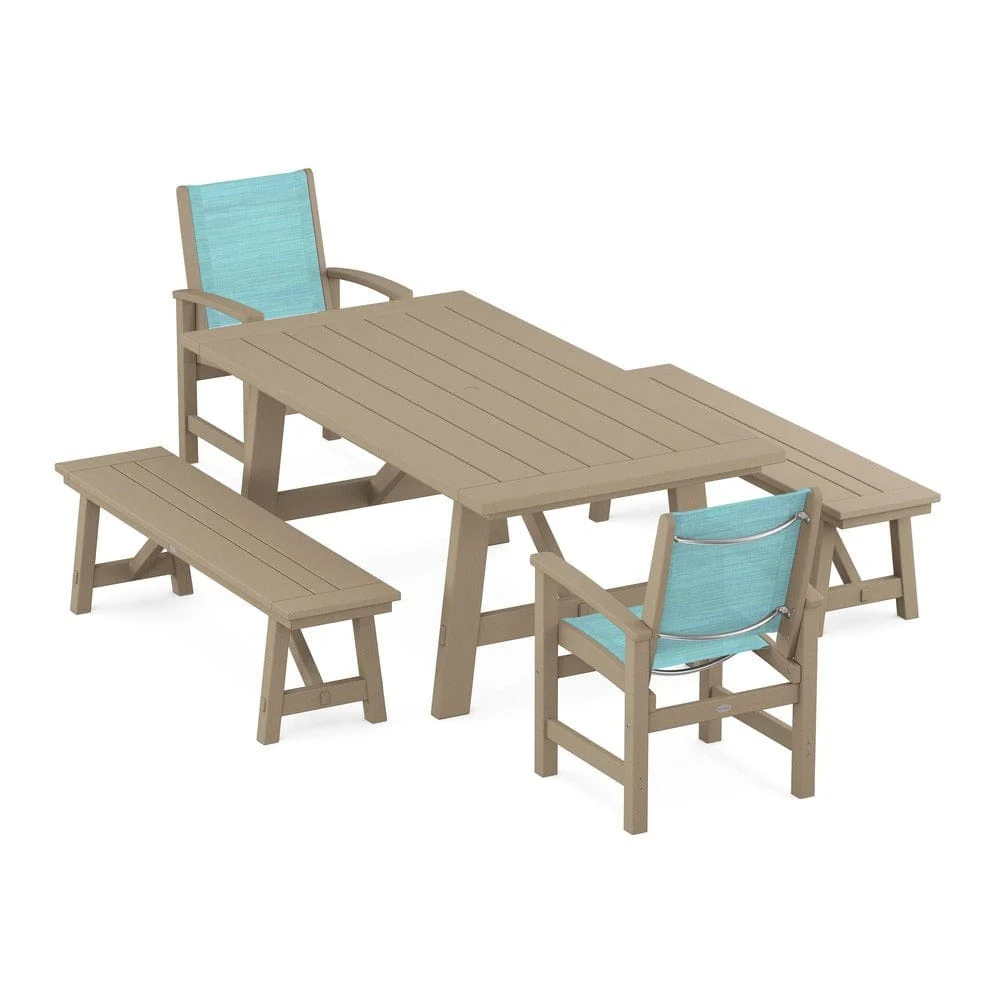 POLYWOOD® - Coastal 5-Piece Rustic Farmhouse Dining Set With Benches - PWS1077 - Image 87