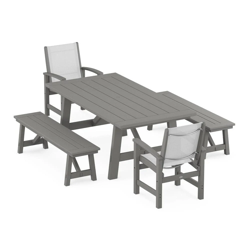 POLYWOOD® - Coastal 5-Piece Rustic Farmhouse Dining Set With Benches - PWS1077 - Image 89
