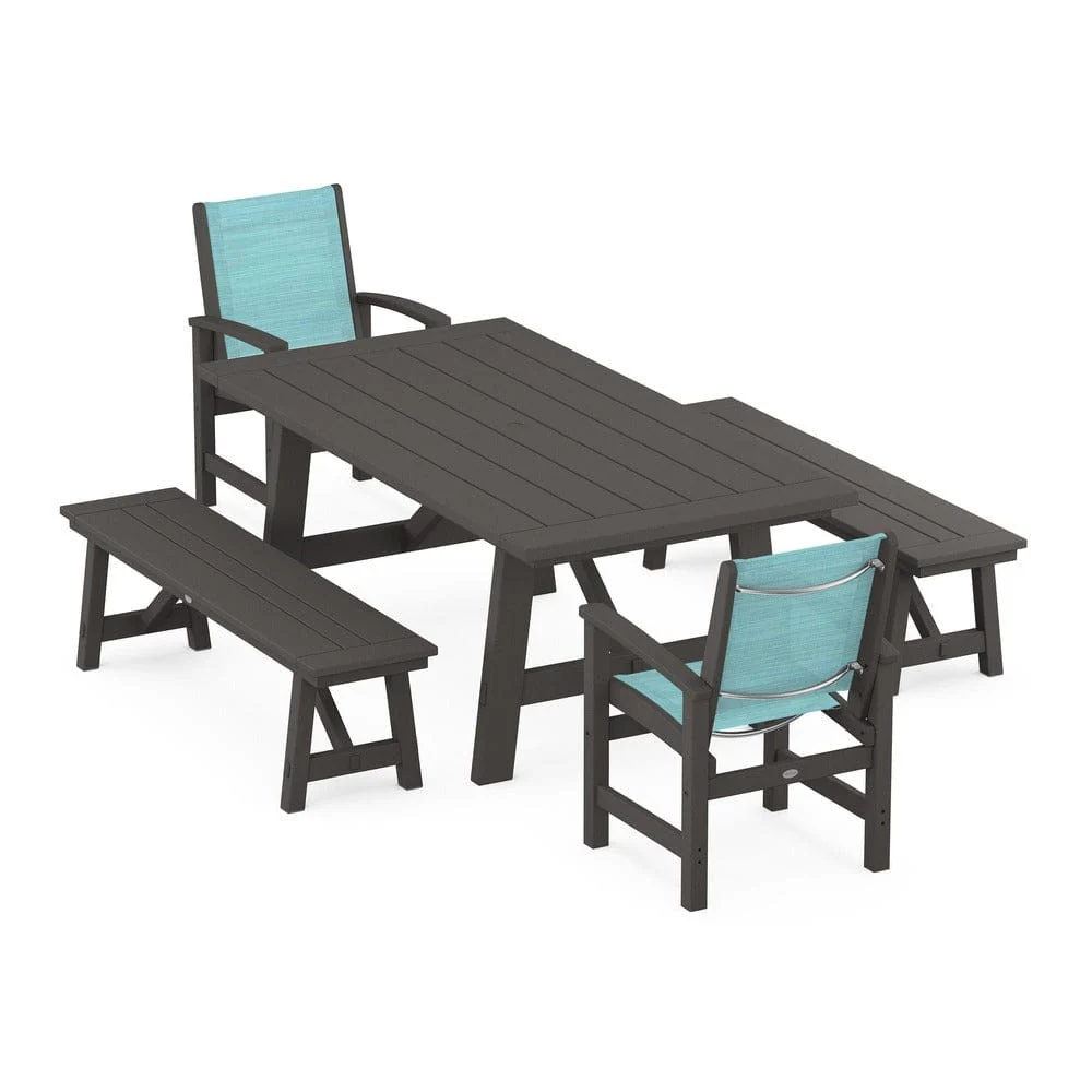 POLYWOOD® - Coastal 5-Piece Rustic Farmhouse Dining Set With Benches - PWS1077 - Image 9