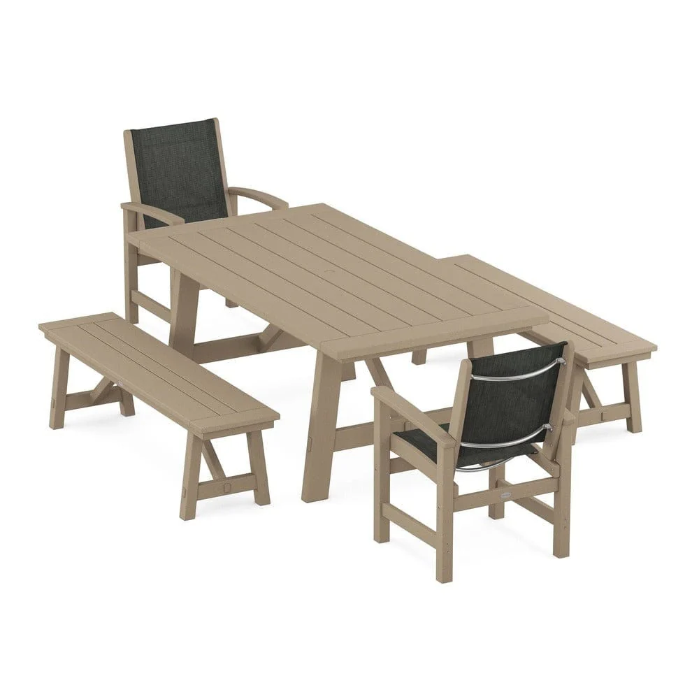 POLYWOOD® - Coastal 5-Piece Rustic Farmhouse Dining Set With Benches - PWS1077 - Image 91
