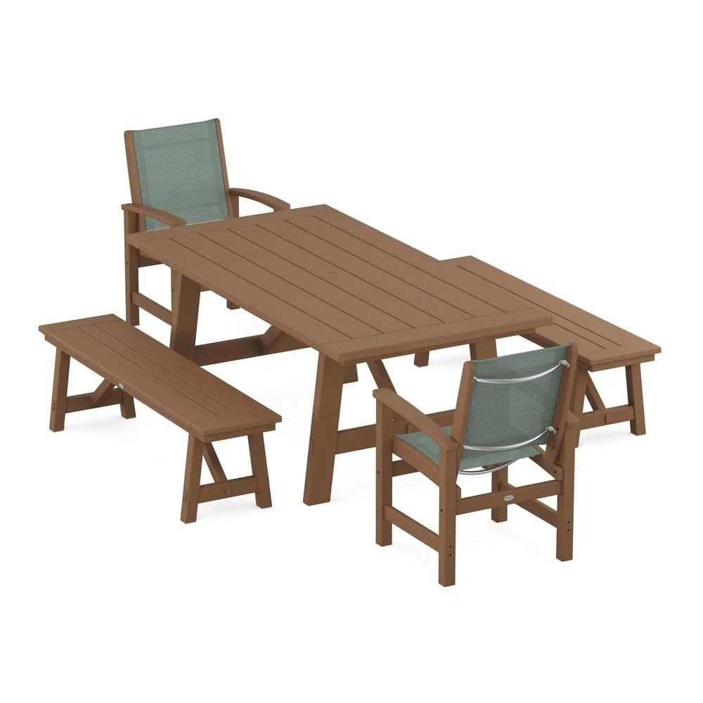 POLYWOOD® - Coastal 5-Piece Rustic Farmhouse Dining Set With Benches - PWS1077 - Image 92