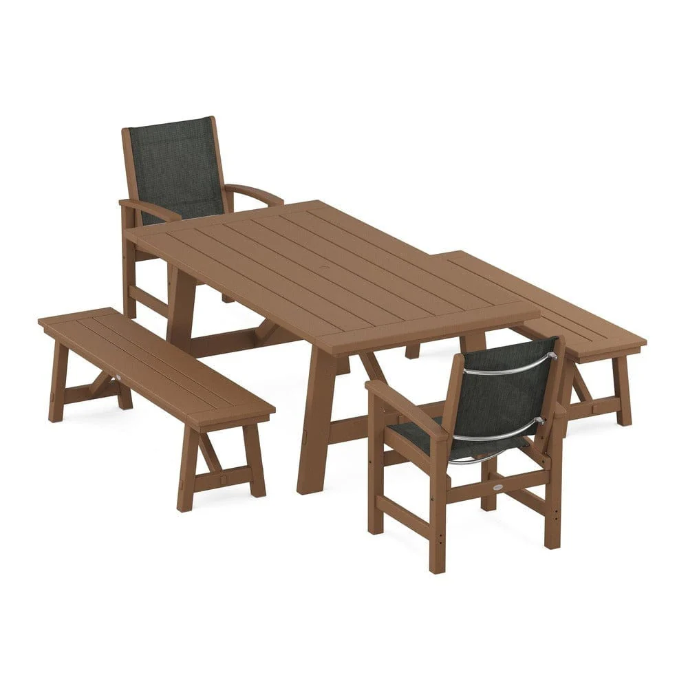POLYWOOD® - Coastal 5-Piece Rustic Farmhouse Dining Set With Benches - PWS1077 - Image 93
