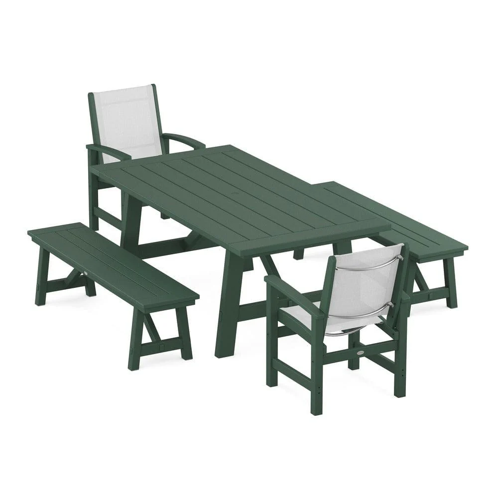 POLYWOOD® - Coastal 5-Piece Rustic Farmhouse Dining Set With Benches - PWS1077 - Image 95