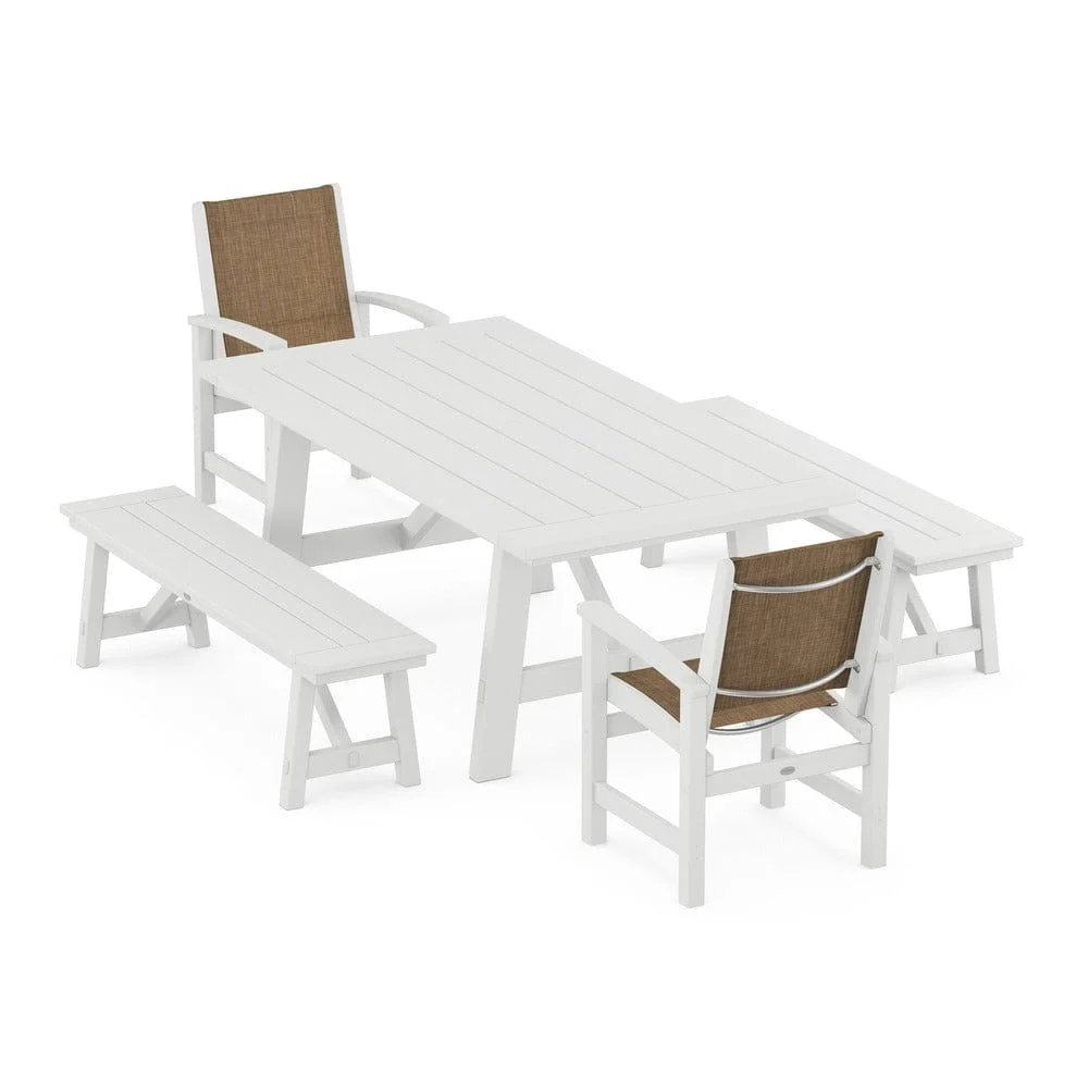 POLYWOOD® - Coastal 5-Piece Rustic Farmhouse Dining Set With Benches - PWS1077 - Image 98