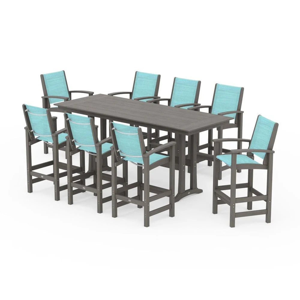 POLYWOOD® - Coastal 9-Piece Farmhouse Bar Set with Trestle Legs - PWS1915 - Image 131