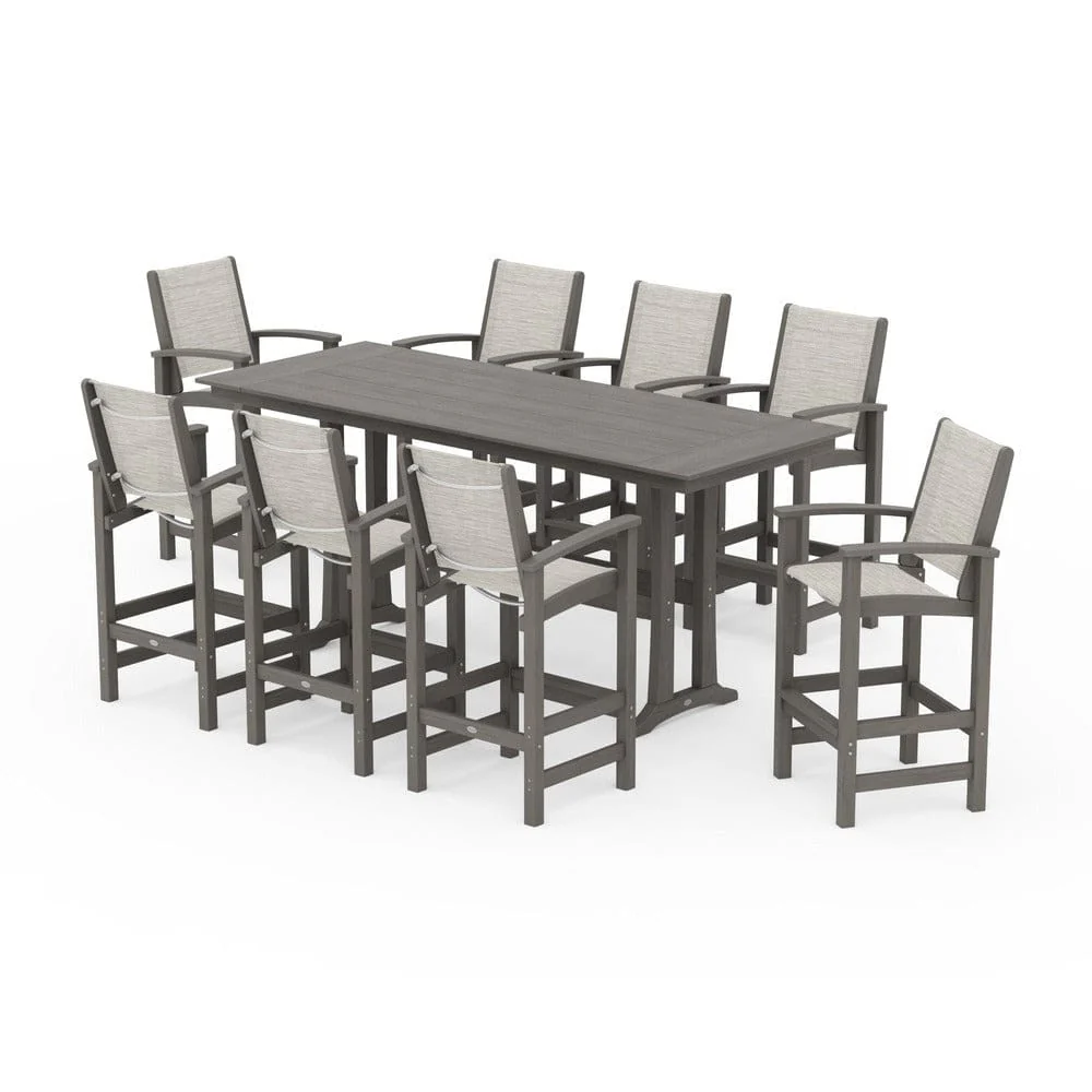 POLYWOOD® - Coastal 9-Piece Farmhouse Bar Set with Trestle Legs - PWS1915 - Image 149