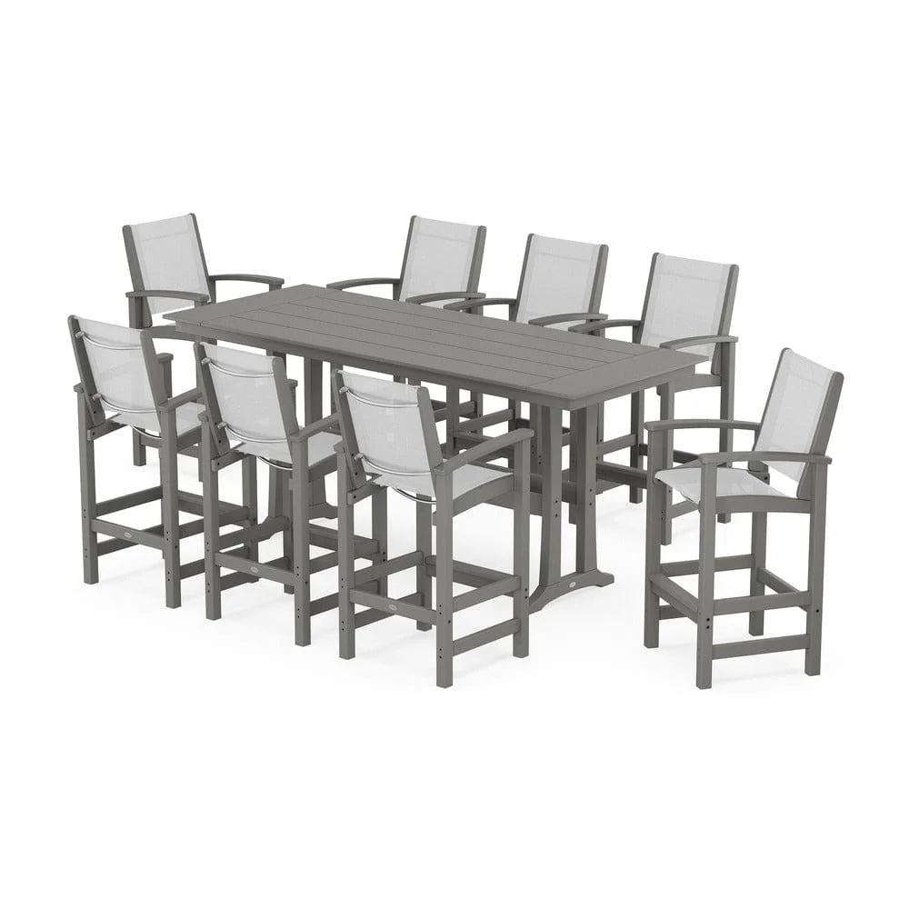 POLYWOOD® - Coastal 9-Piece Farmhouse Bar Set with Trestle Legs - PWS1915 - Image 39
