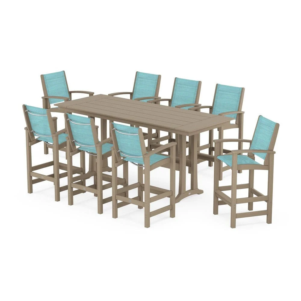 POLYWOOD® - Coastal 9-Piece Farmhouse Bar Set with Trestle Legs - PWS1915 - Image 41
