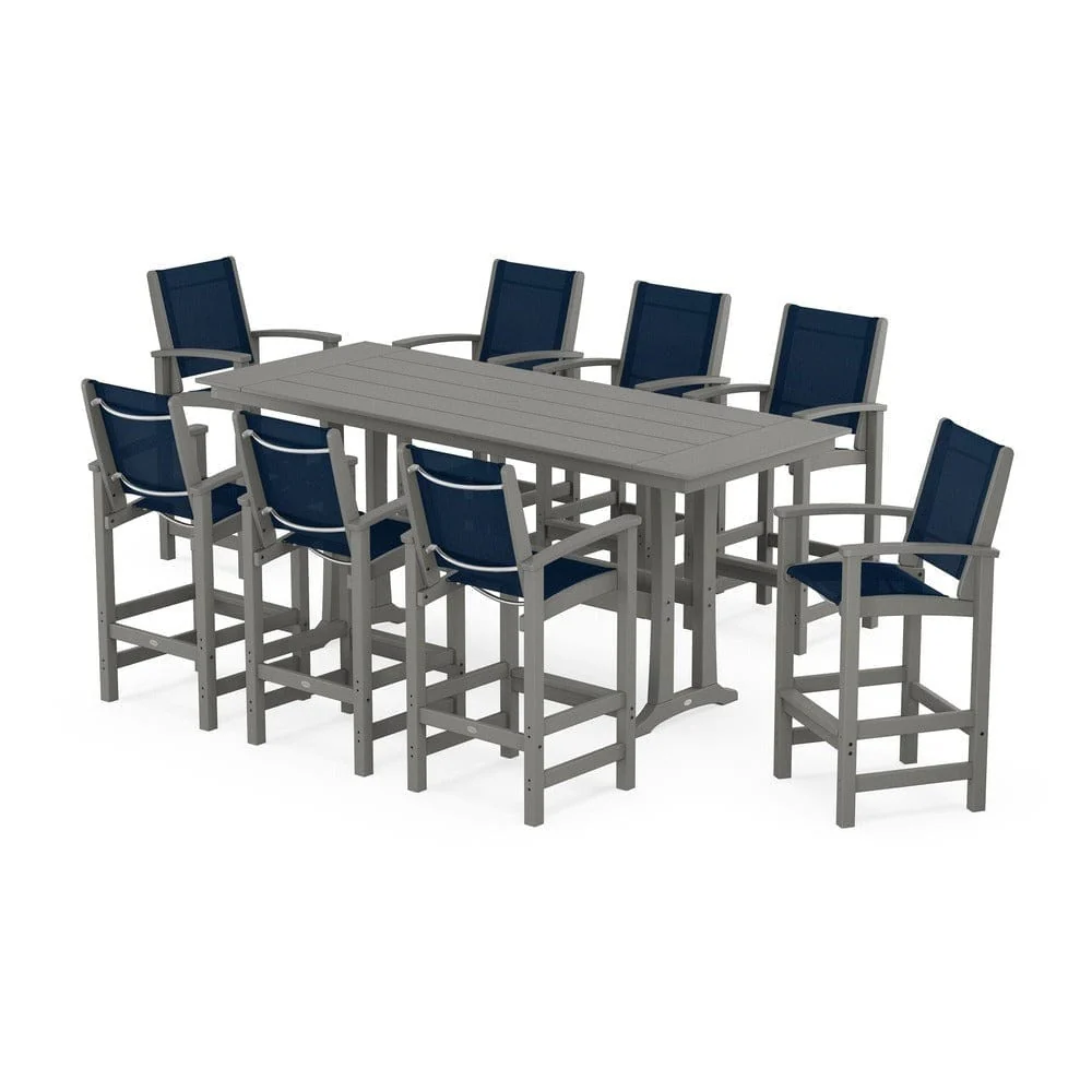 POLYWOOD® - Coastal 9-Piece Farmhouse Bar Set with Trestle Legs - PWS1915 - Image 44