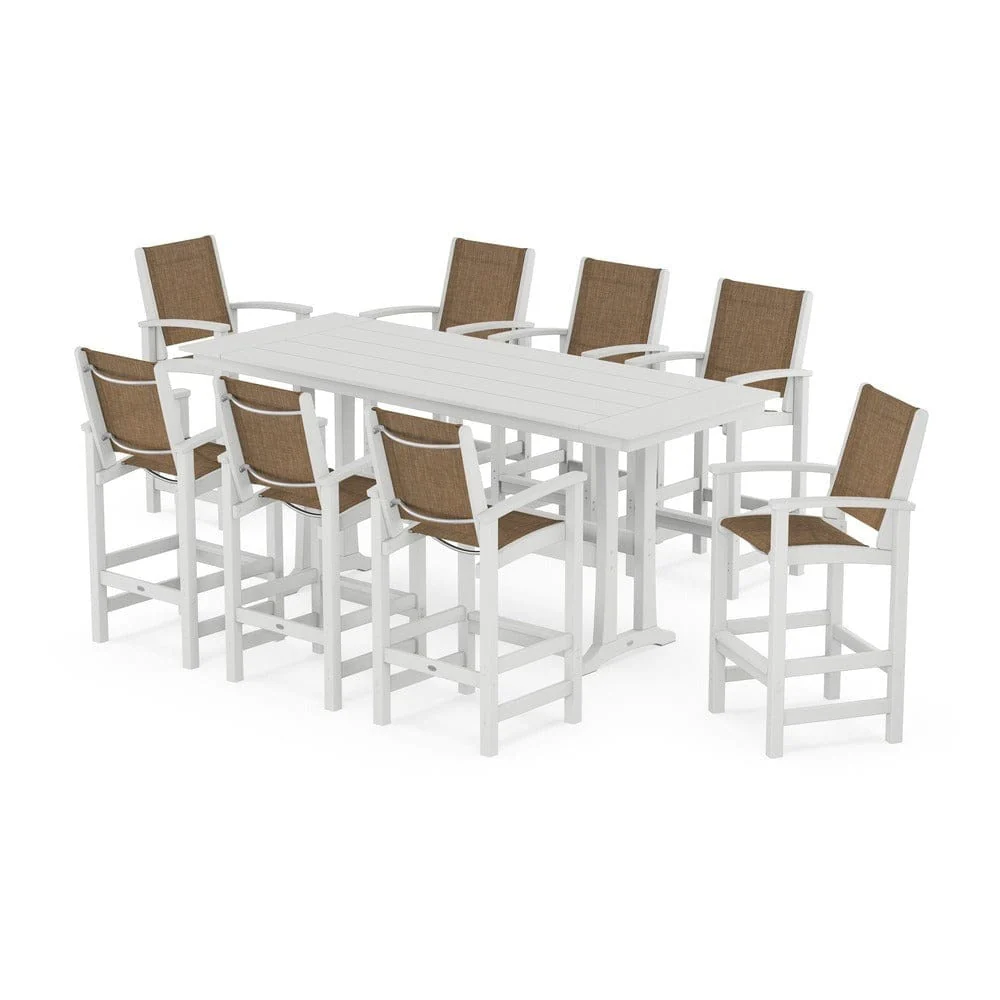 POLYWOOD® - Coastal 9-Piece Farmhouse Bar Set with Trestle Legs - PWS1915 - Image 45