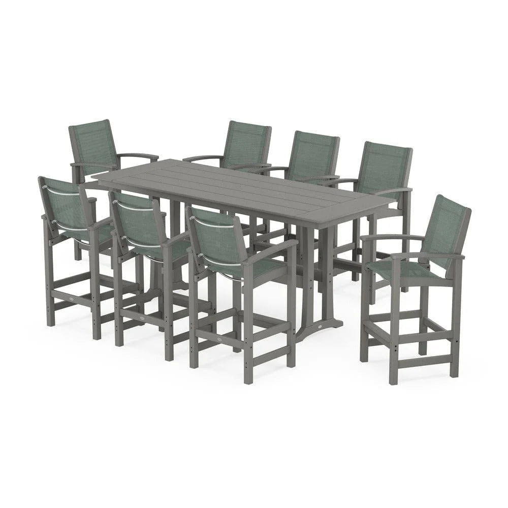 POLYWOOD® - Coastal 9-Piece Farmhouse Bar Set with Trestle Legs - PWS1915 - Image 46
