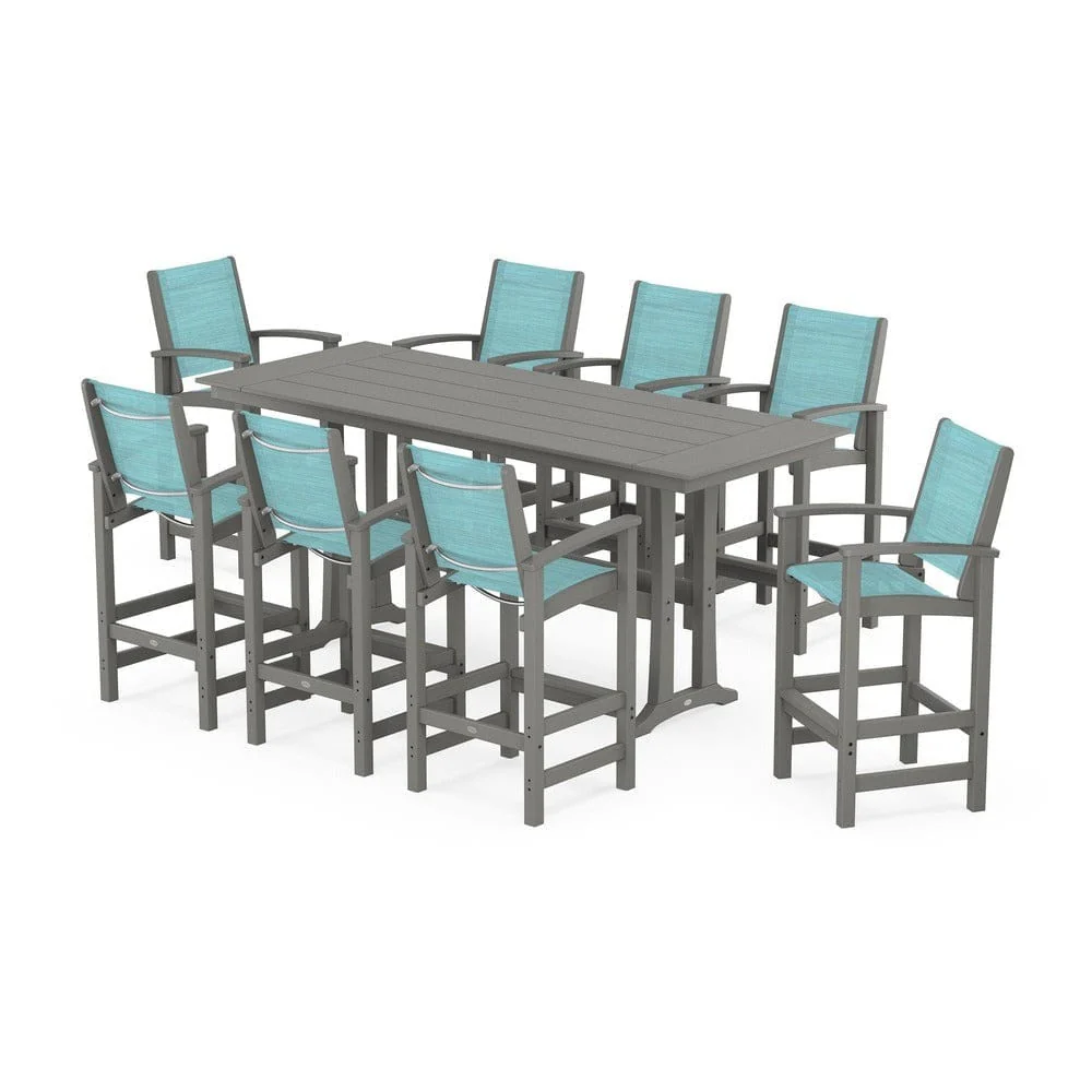 POLYWOOD® - Coastal 9-Piece Farmhouse Bar Set with Trestle Legs - PWS1915 - Image 55