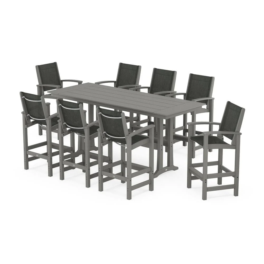 POLYWOOD® - Coastal 9-Piece Farmhouse Bar Set with Trestle Legs - PWS1915 - Image 63