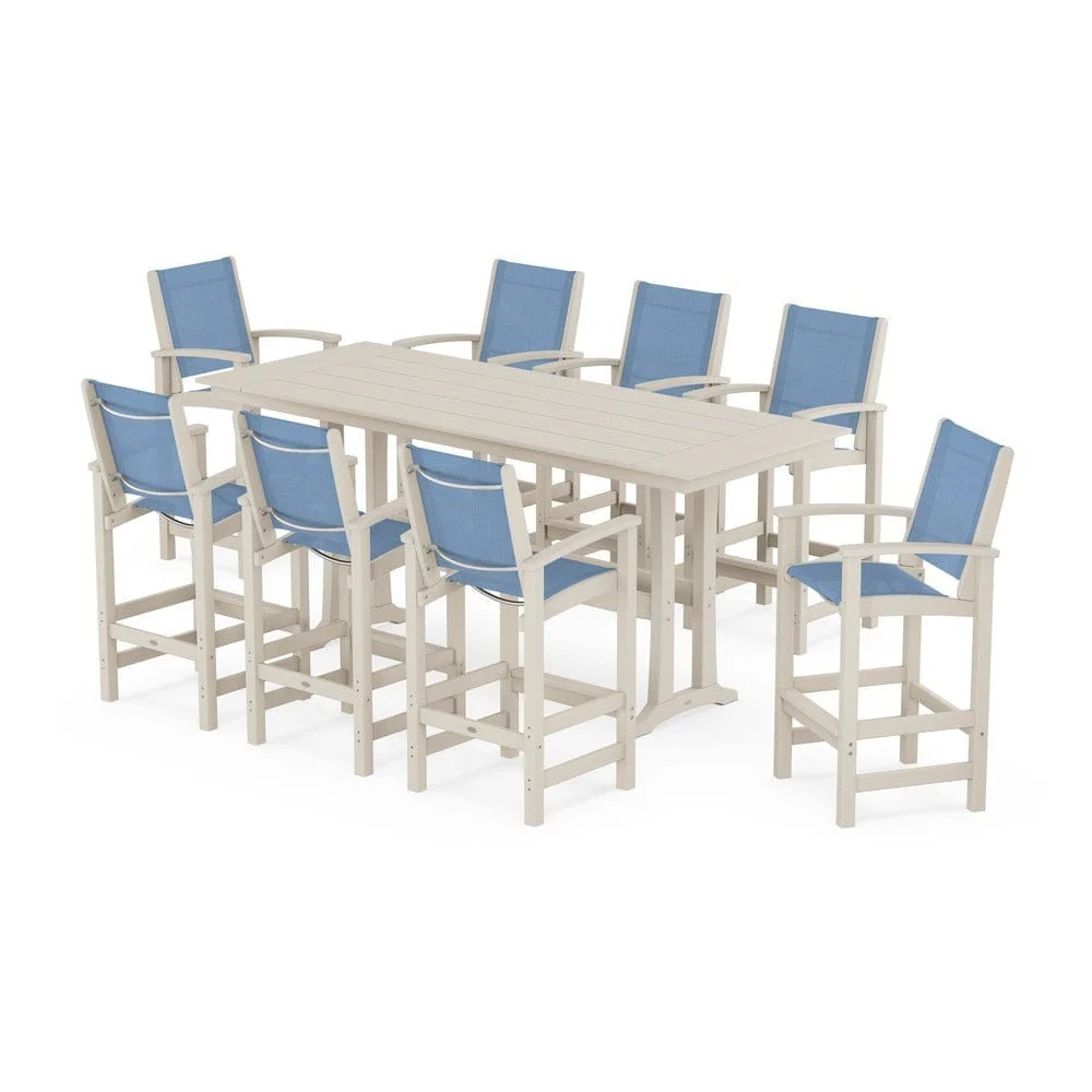 POLYWOOD® - Coastal 9-Piece Farmhouse Bar Set with Trestle Legs - PWS1915 - Image 65