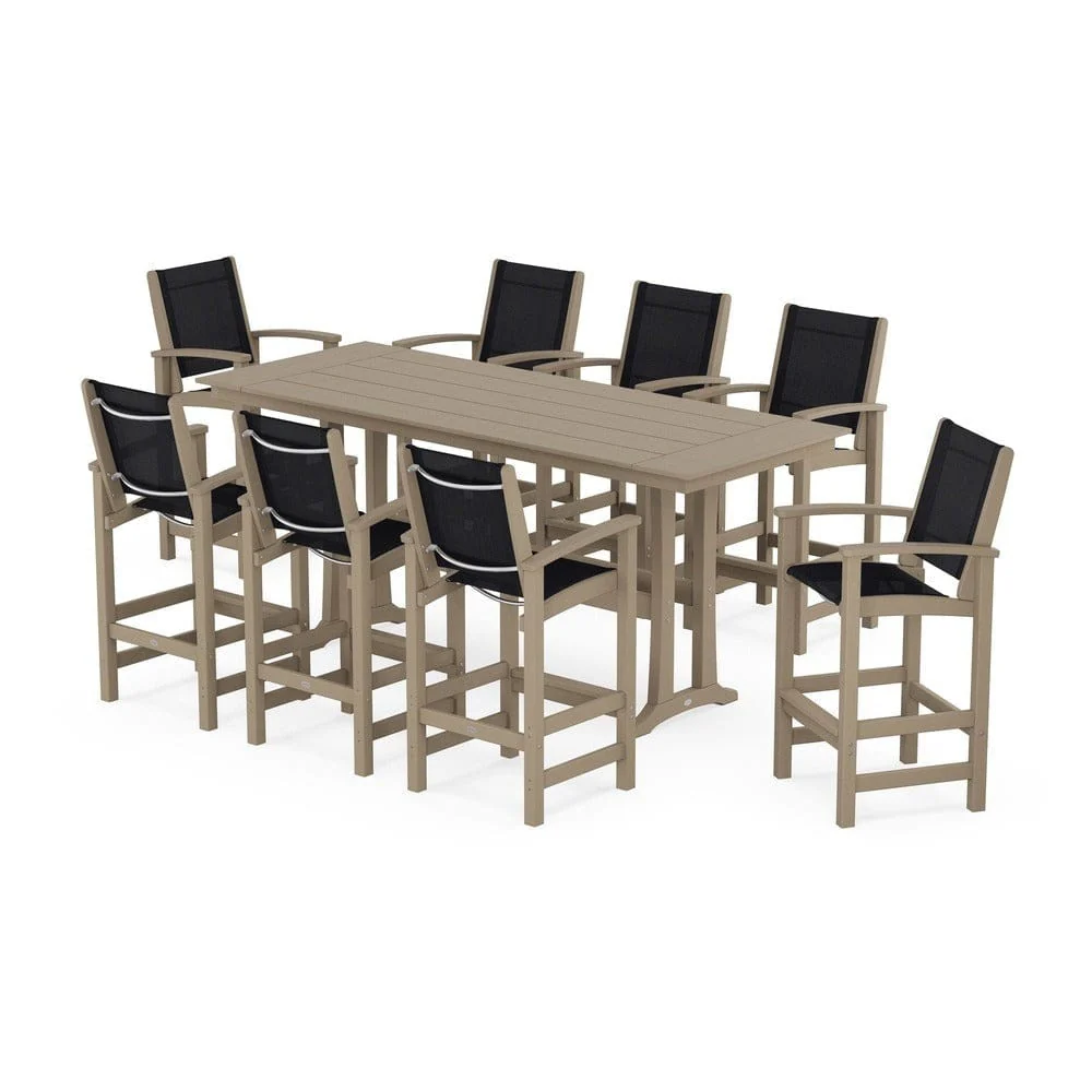 POLYWOOD® - Coastal 9-Piece Farmhouse Bar Set with Trestle Legs - PWS1915 - Image 75