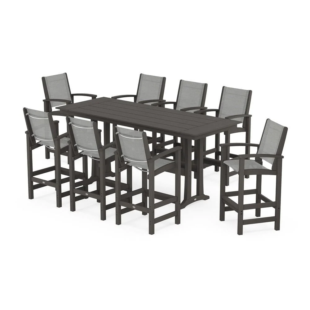 POLYWOOD® - Coastal 9-Piece Farmhouse Bar Set with Trestle Legs - PWS1915 - Image 80