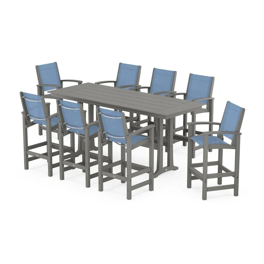 POLYWOOD® - Coastal 9-Piece Farmhouse Bar Set with Trestle Legs - PWS1915 - Image 85