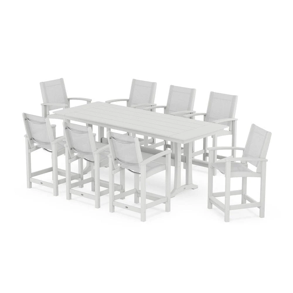 POLYWOOD® - Coastal 9-Piece Farmhouse Counter Set with Trestle Legs - PWS1898 - Image 100