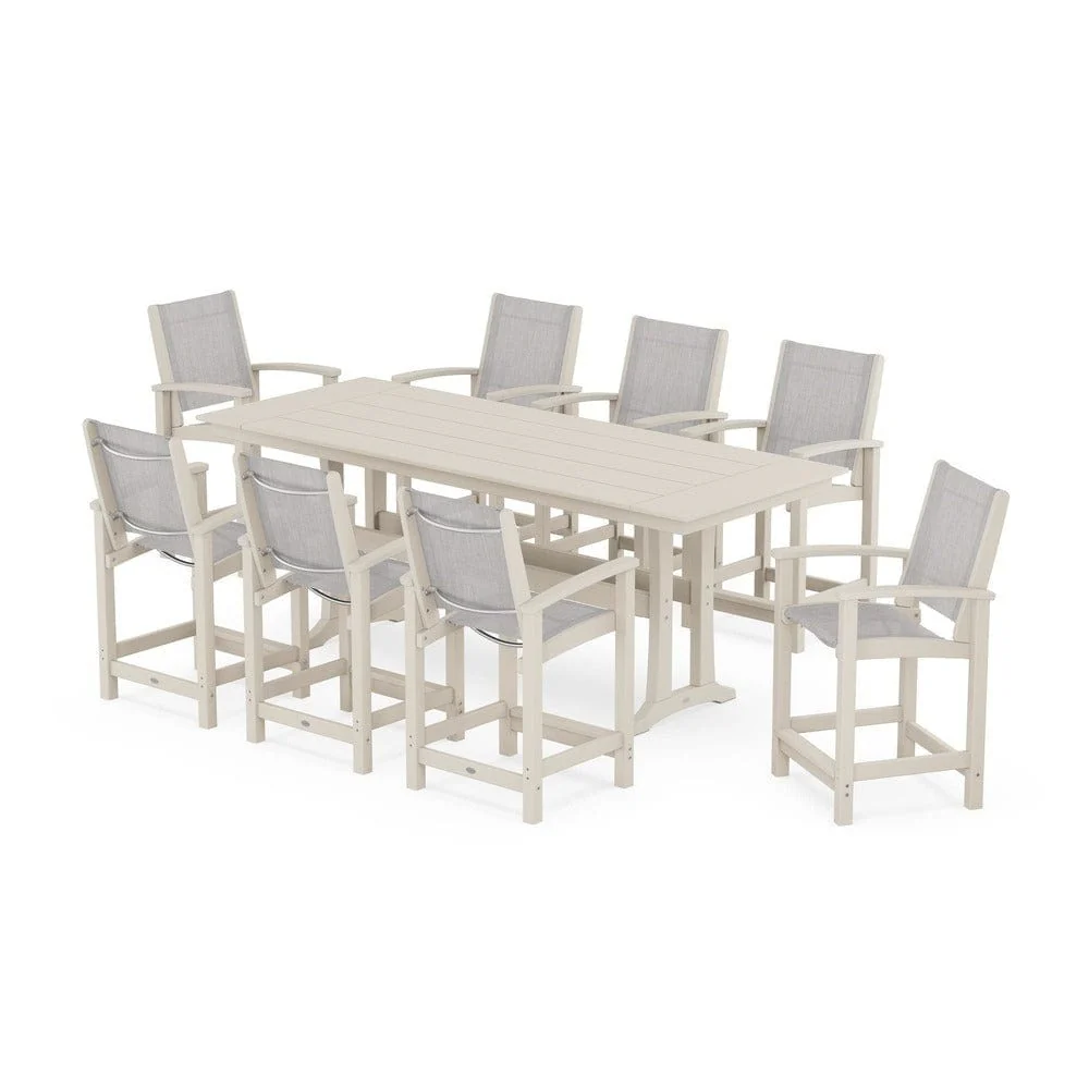 POLYWOOD® - Coastal 9-Piece Farmhouse Counter Set with Trestle Legs - PWS1898 - Image 101