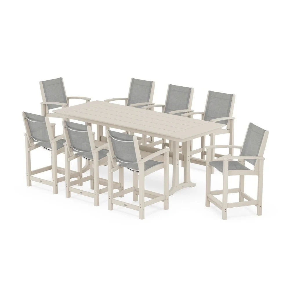 POLYWOOD® - Coastal 9-Piece Farmhouse Counter Set with Trestle Legs - PWS1898 - Image 102