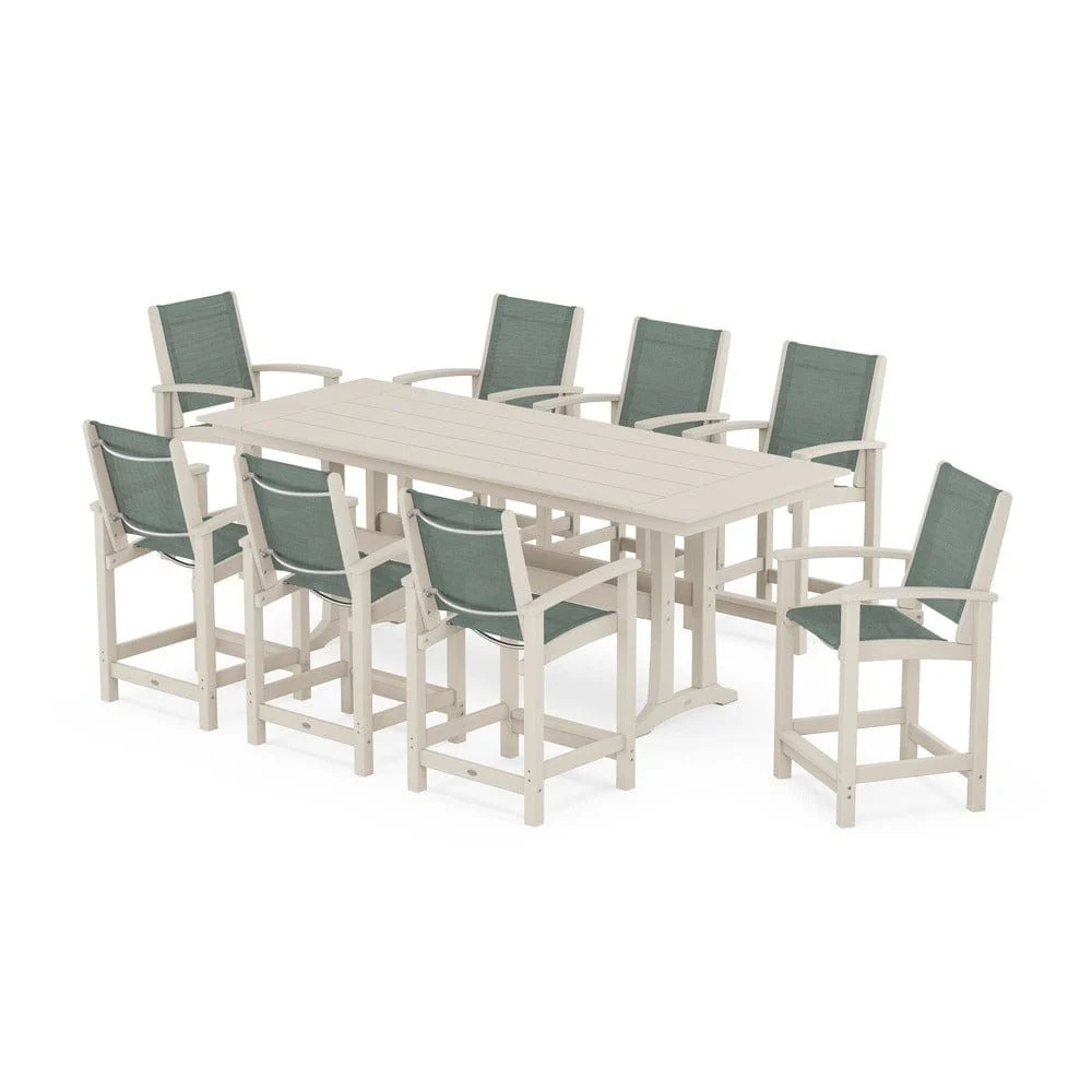 POLYWOOD® - Coastal 9-Piece Farmhouse Counter Set with Trestle Legs - PWS1898 - Image 103
