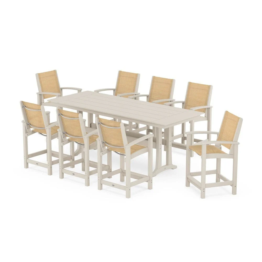 POLYWOOD® - Coastal 9-Piece Farmhouse Counter Set with Trestle Legs - PWS1898 - Image 104