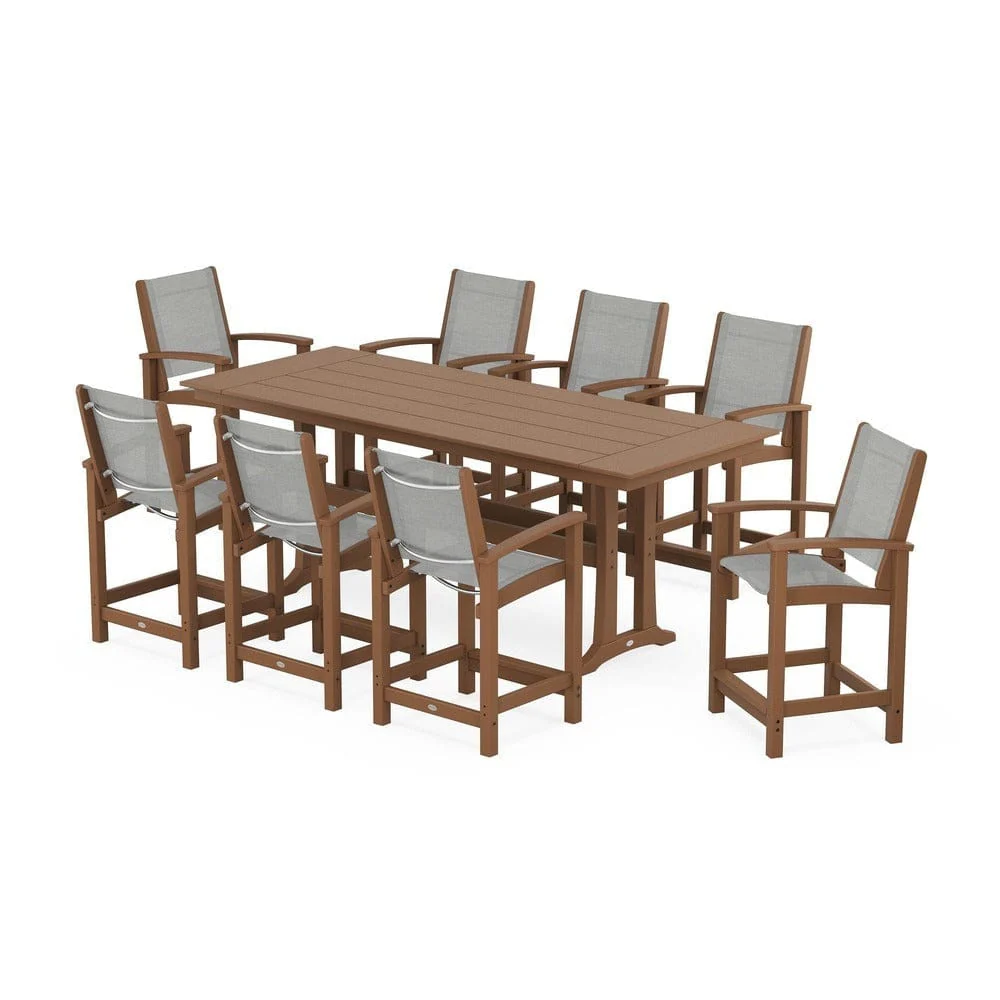 POLYWOOD® - Coastal 9-Piece Farmhouse Counter Set with Trestle Legs - PWS1898 - Image 106