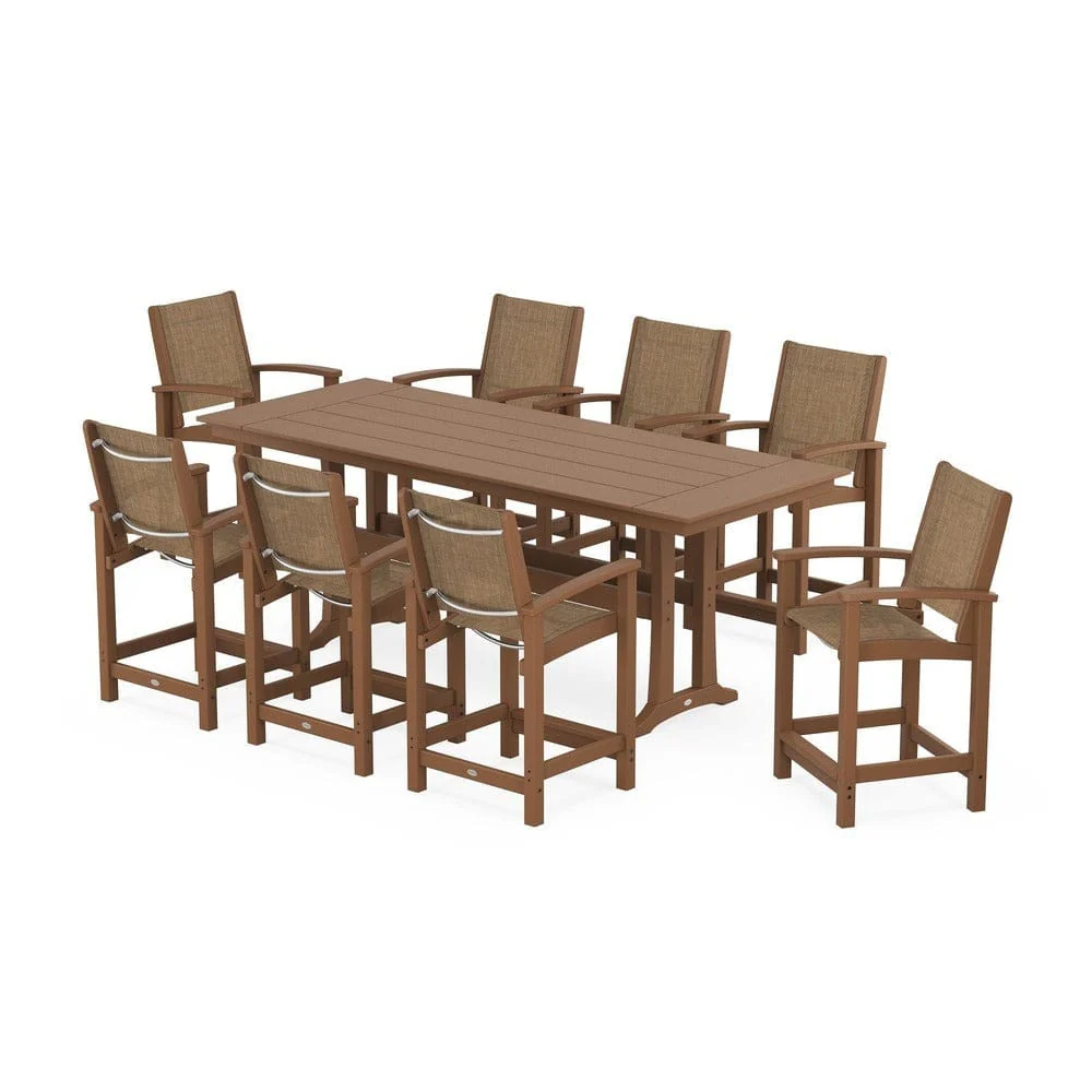 POLYWOOD® - Coastal 9-Piece Farmhouse Counter Set with Trestle Legs - PWS1898 - Image 107