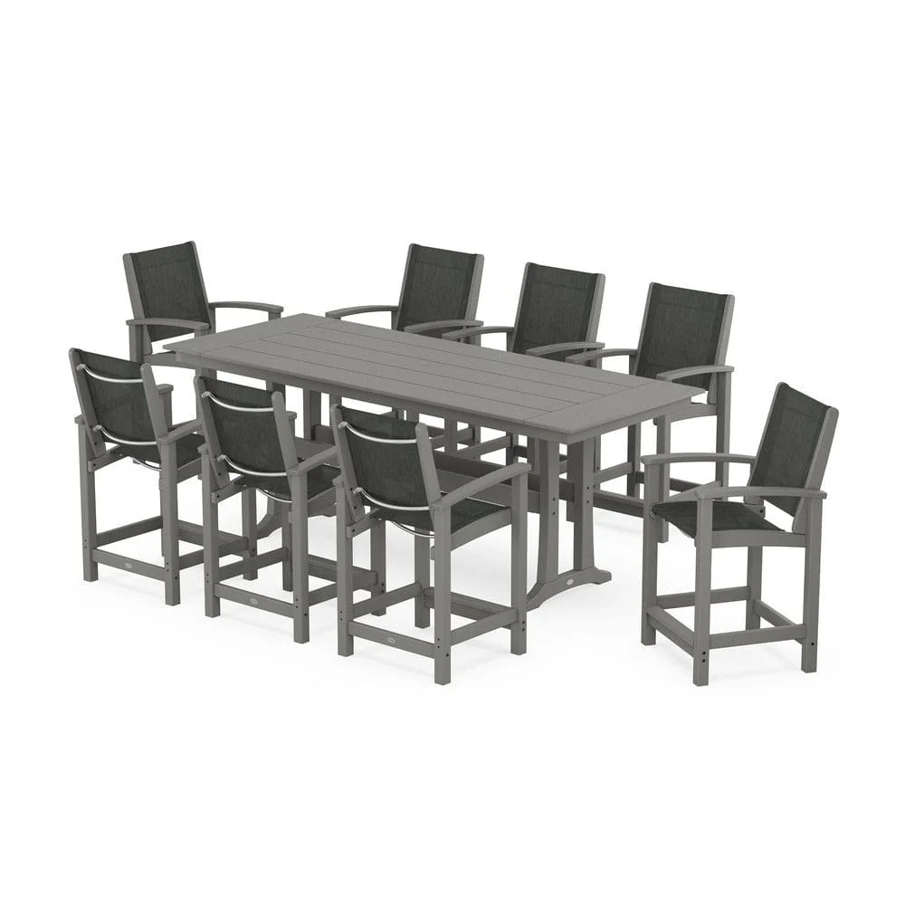 POLYWOOD® - Coastal 9-Piece Farmhouse Counter Set with Trestle Legs - PWS1898 - Image 11