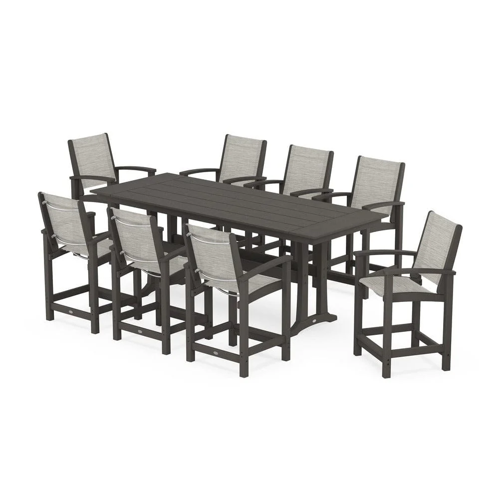 POLYWOOD® - Coastal 9-Piece Farmhouse Counter Set with Trestle Legs - PWS1898 - Image 111