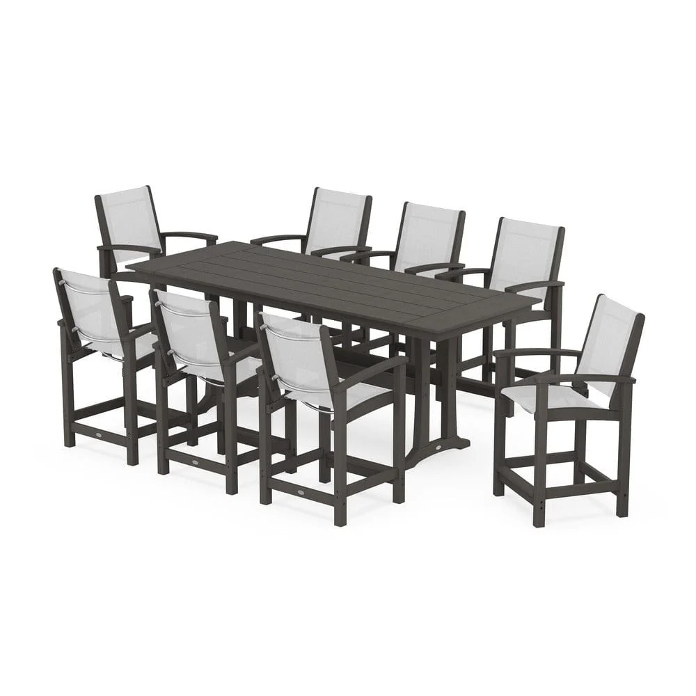 POLYWOOD® - Coastal 9-Piece Farmhouse Counter Set with Trestle Legs - PWS1898 - Image 112