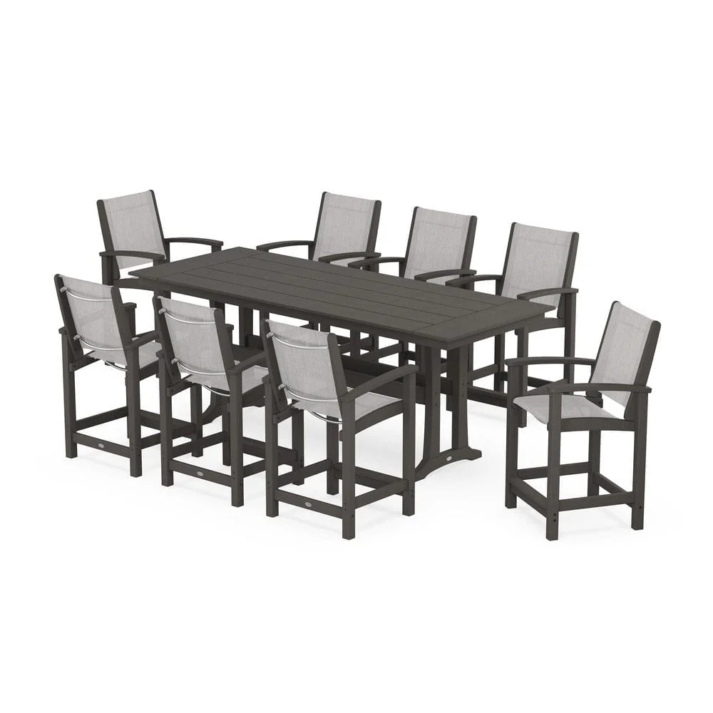 POLYWOOD® - Coastal 9-Piece Farmhouse Counter Set with Trestle Legs - PWS1898 - Image 113