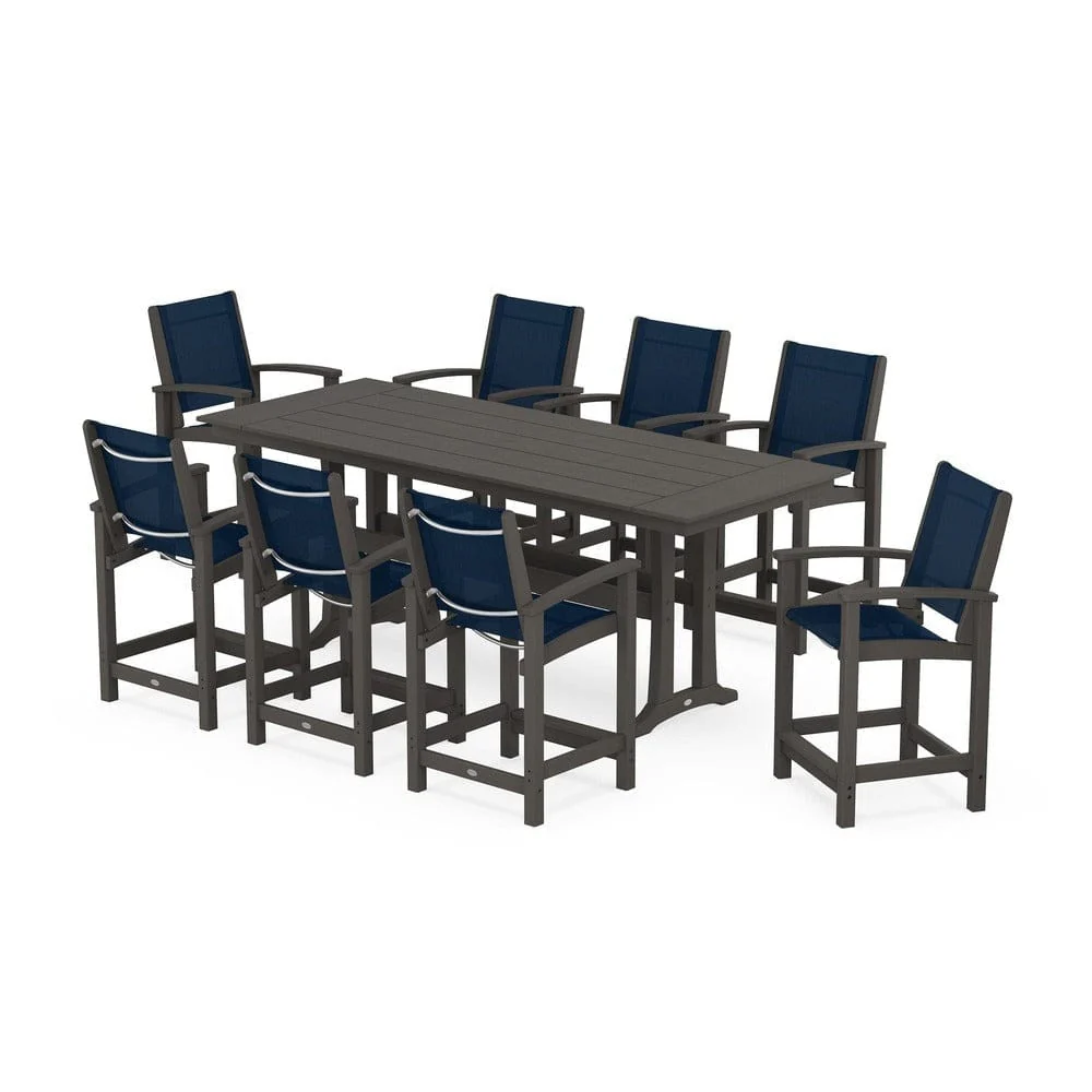 POLYWOOD® - Coastal 9-Piece Farmhouse Counter Set with Trestle Legs - PWS1898 - Image 114