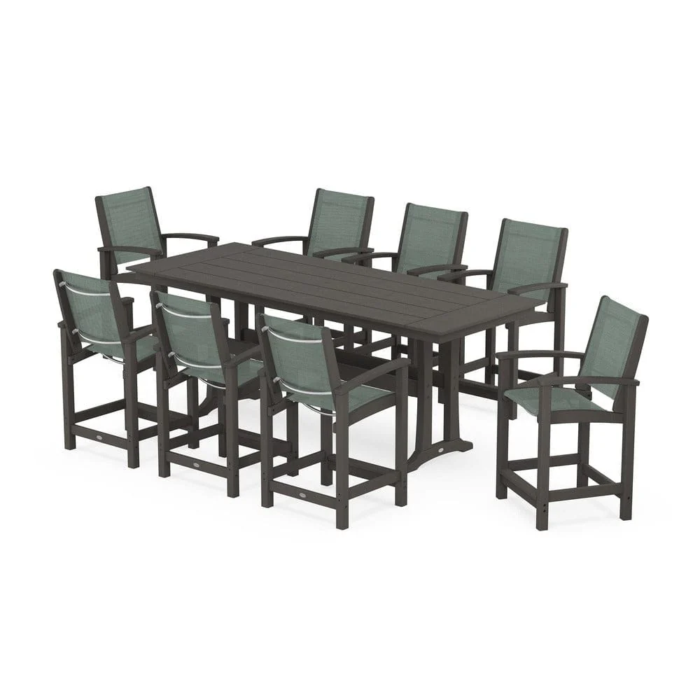 POLYWOOD® - Coastal 9-Piece Farmhouse Counter Set with Trestle Legs - PWS1898 - Image 115