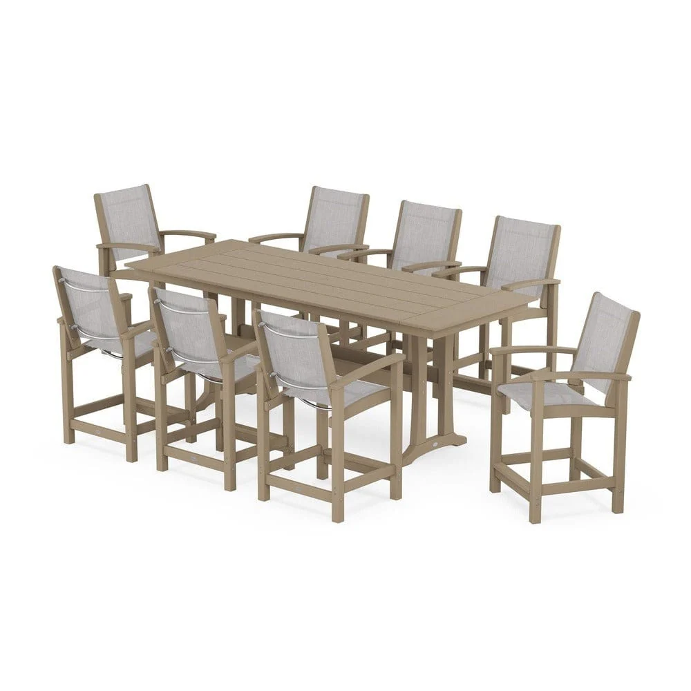POLYWOOD® - Coastal 9-Piece Farmhouse Counter Set with Trestle Legs - PWS1898 - Image 117