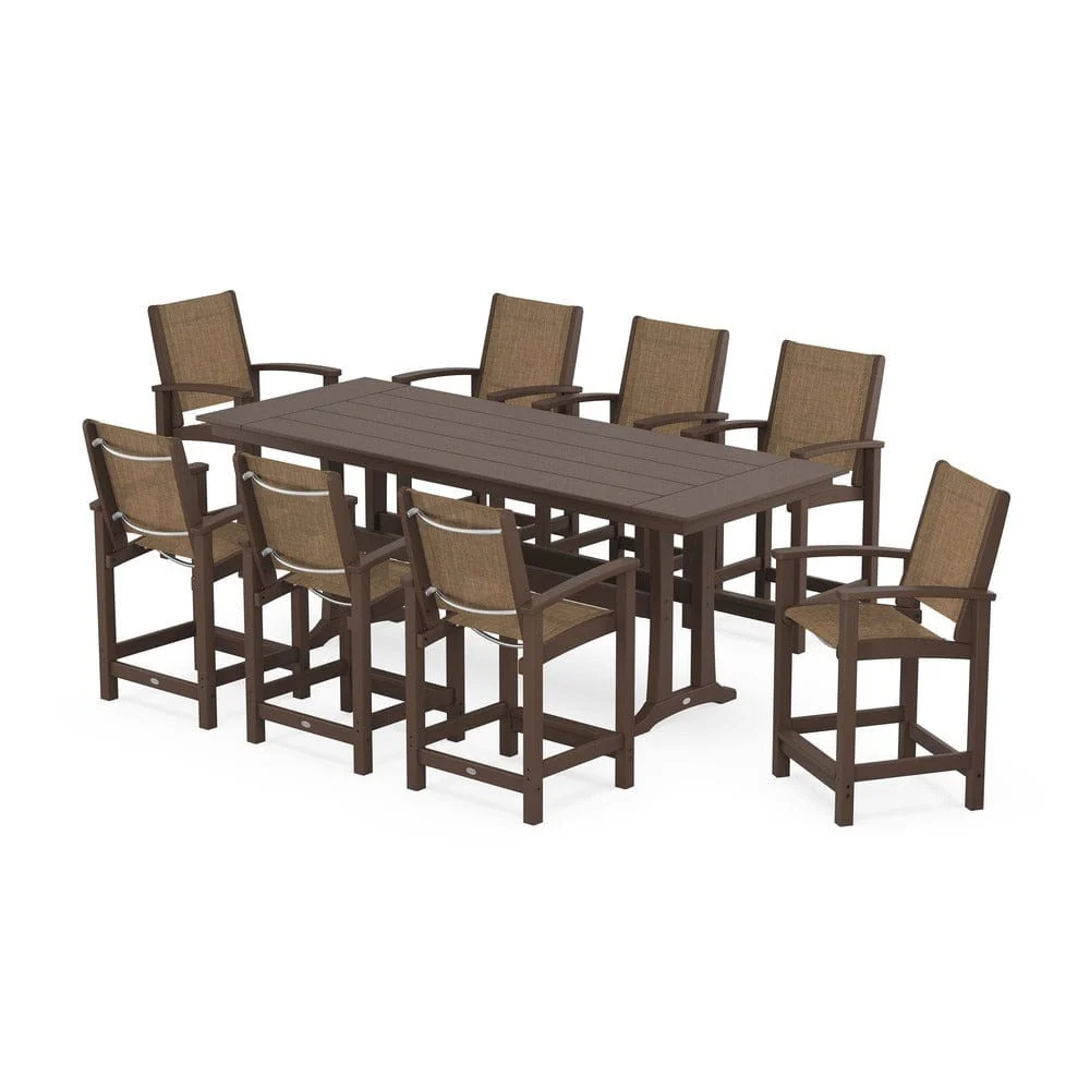 POLYWOOD® - Coastal 9-Piece Farmhouse Counter Set with Trestle Legs - PWS1898 - Image 12