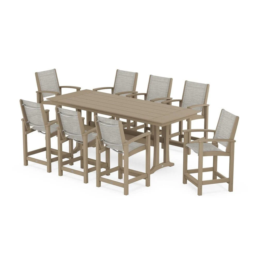 POLYWOOD® - Coastal 9-Piece Farmhouse Counter Set with Trestle Legs - PWS1898 - Image 13