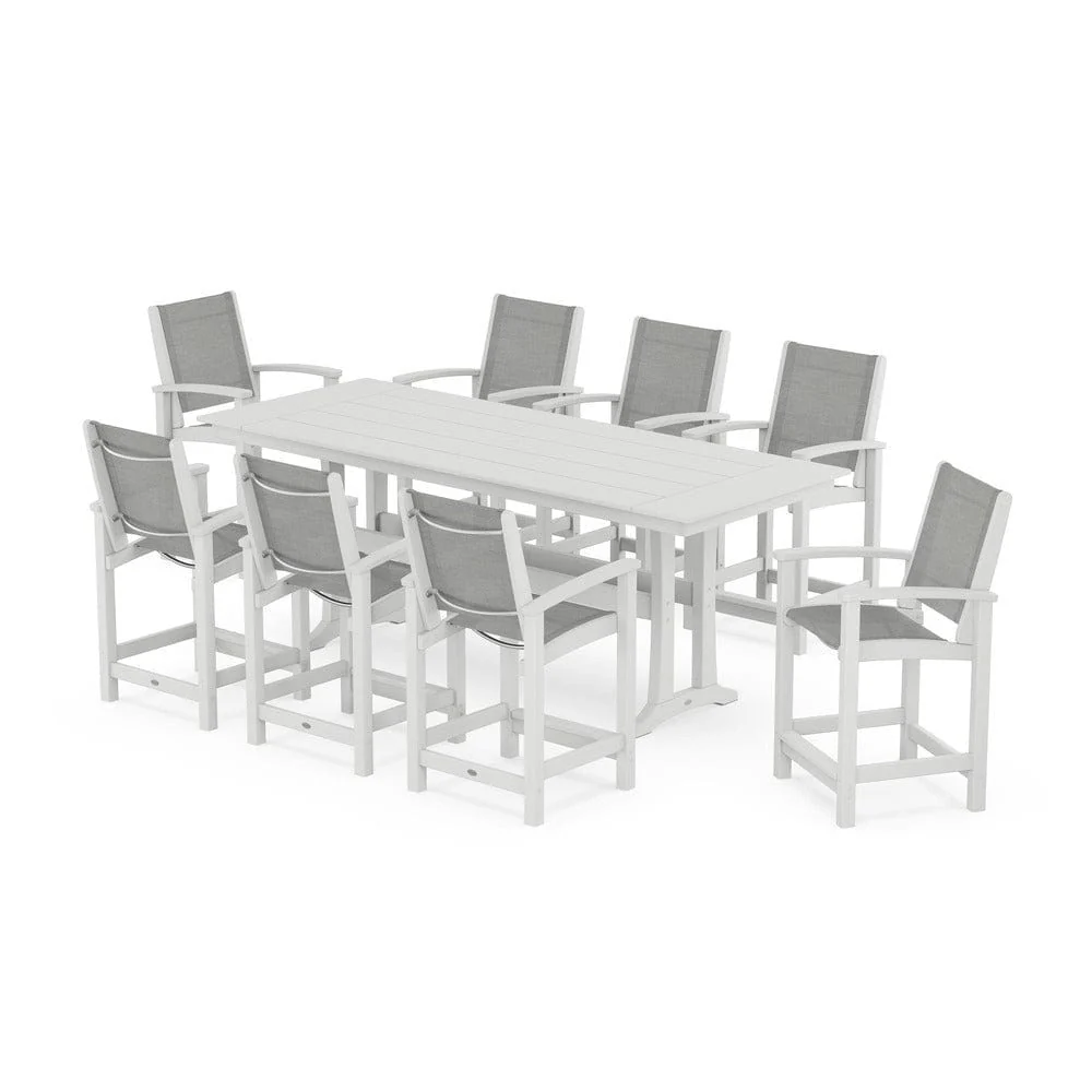 POLYWOOD® - Coastal 9-Piece Farmhouse Counter Set with Trestle Legs - PWS1898 - Image 16