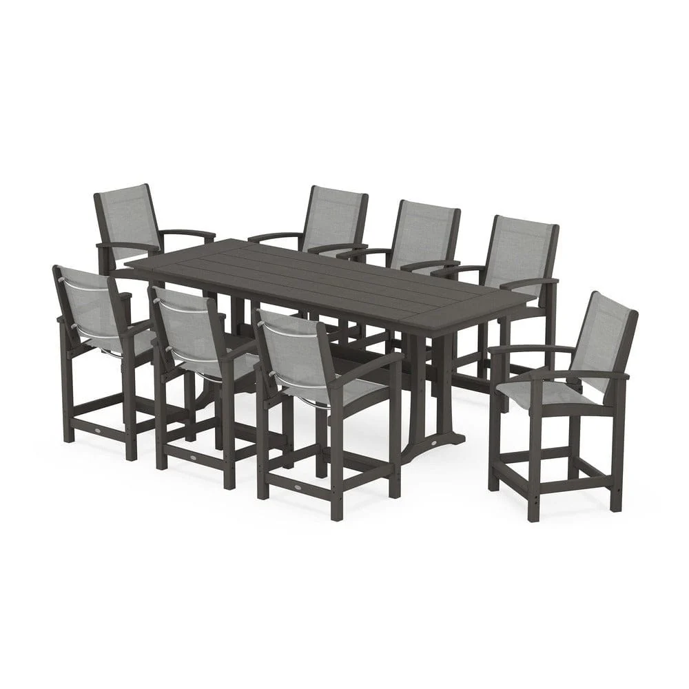 POLYWOOD® - Coastal 9-Piece Farmhouse Counter Set with Trestle Legs - PWS1898 - Image 18
