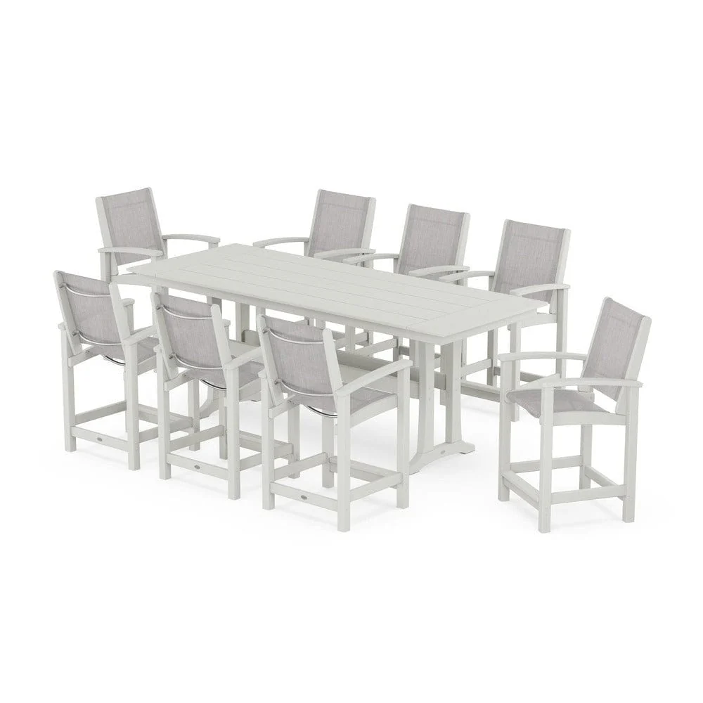 POLYWOOD® - Coastal 9-Piece Farmhouse Counter Set with Trestle Legs - PWS1898 - Image 19