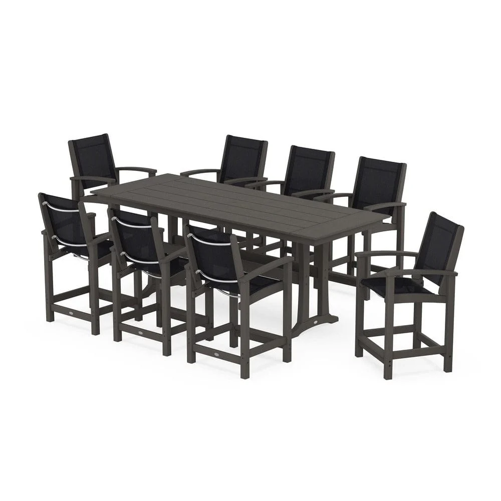 POLYWOOD® - Coastal 9-Piece Farmhouse Counter Set with Trestle Legs - PWS1898 - Image 20